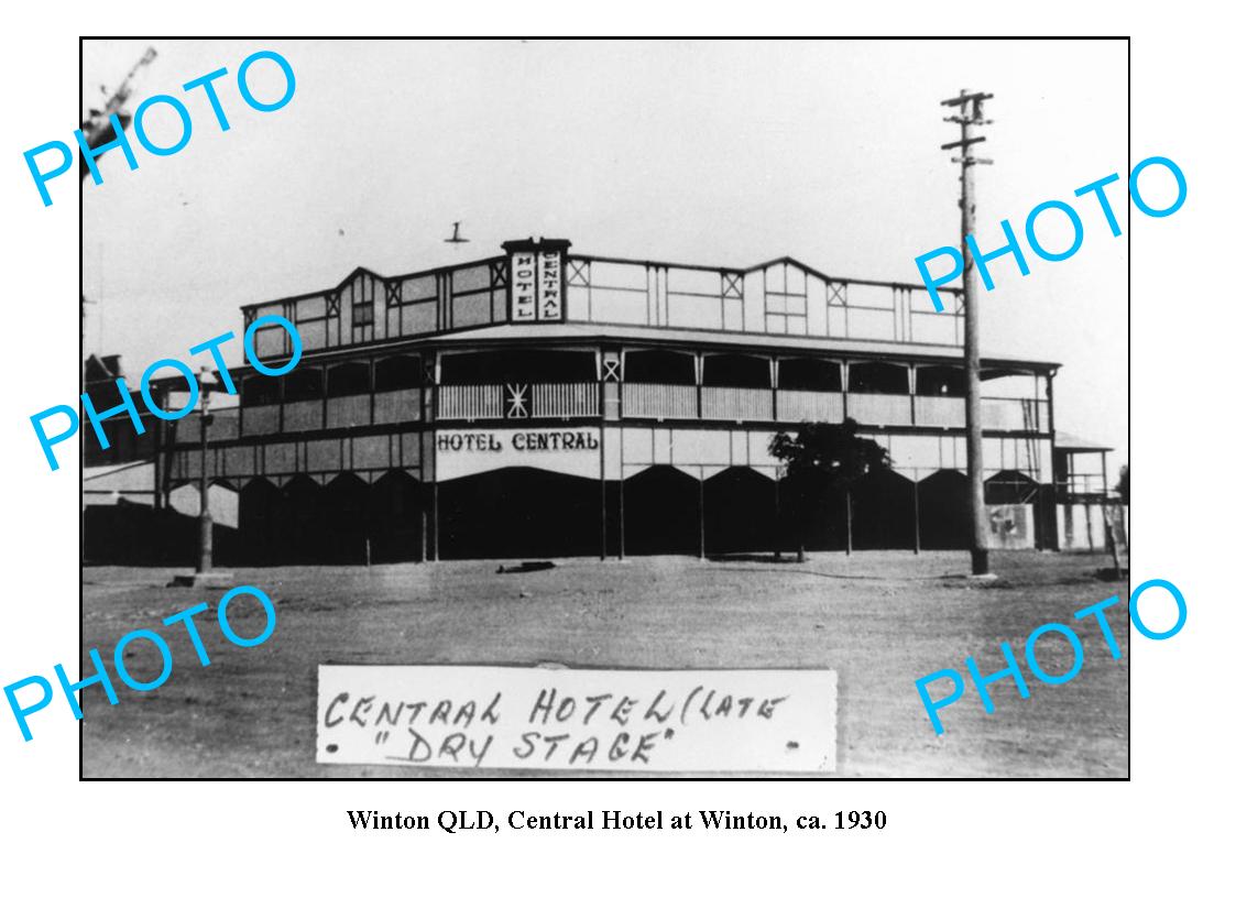 OLD LARGE PHOTO WINTON QLD, CENTRAL HOTEL c1930