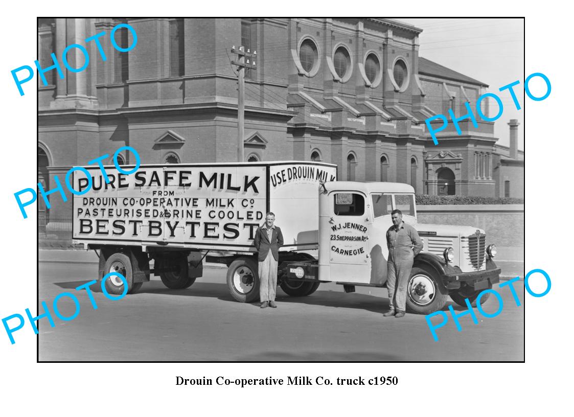 OLD LARGE PHOTO DROUIN MILK CO-OP TRUCK c1950