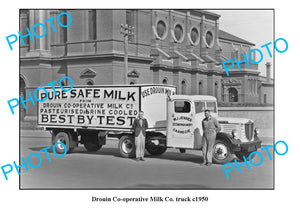 OLD LARGE PHOTO DROUIN MILK CO-OP TRUCK c1950