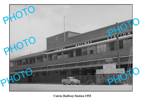 OLD LARGE PHOTO QLD, CAIRNS RAILWAY STATION c1953