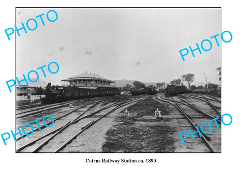 OLD LARGE PHOTO QLD, CAIRNS RAILWAY STATION c1890