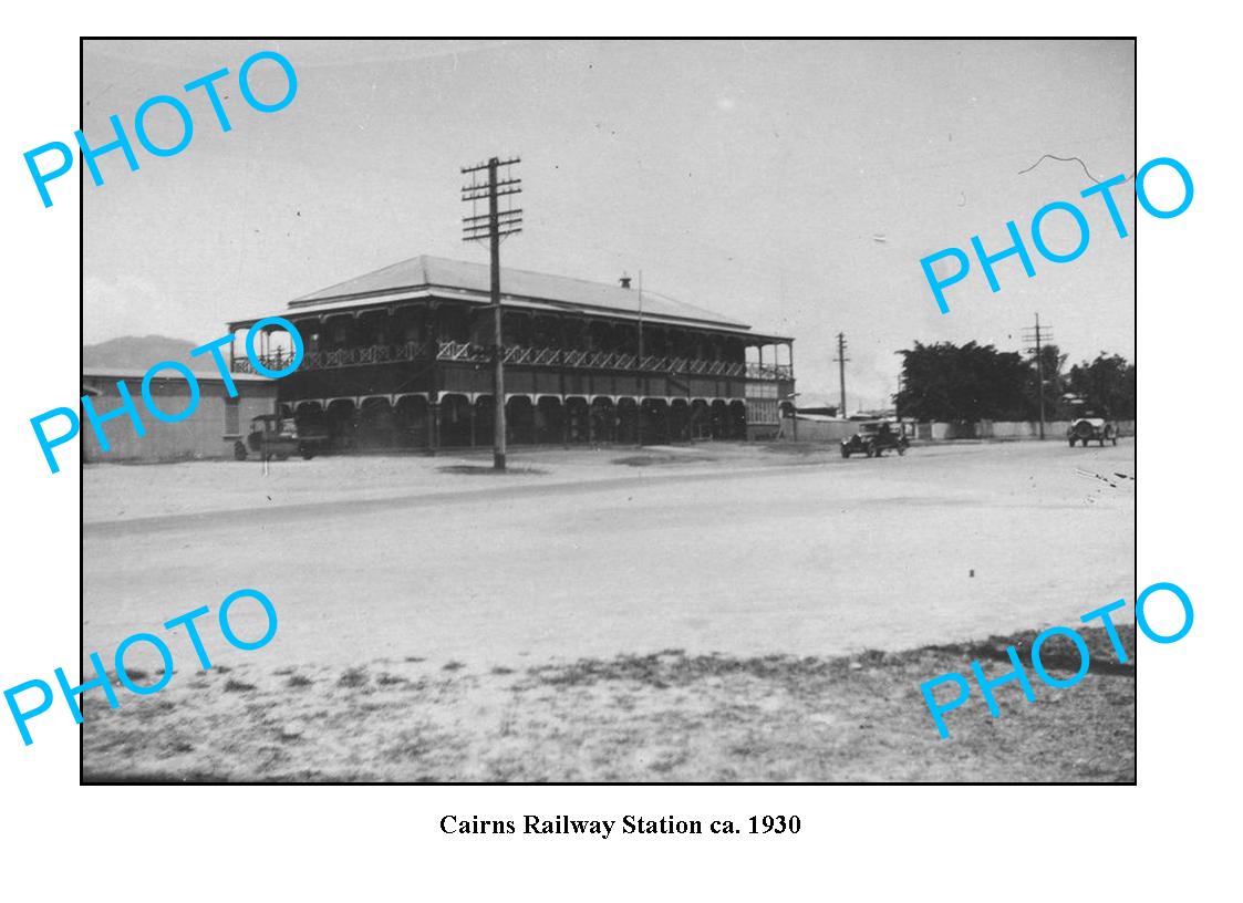 OLD LARGE PHOTO QLD, CAIRNS RAILWAY STATION c1930