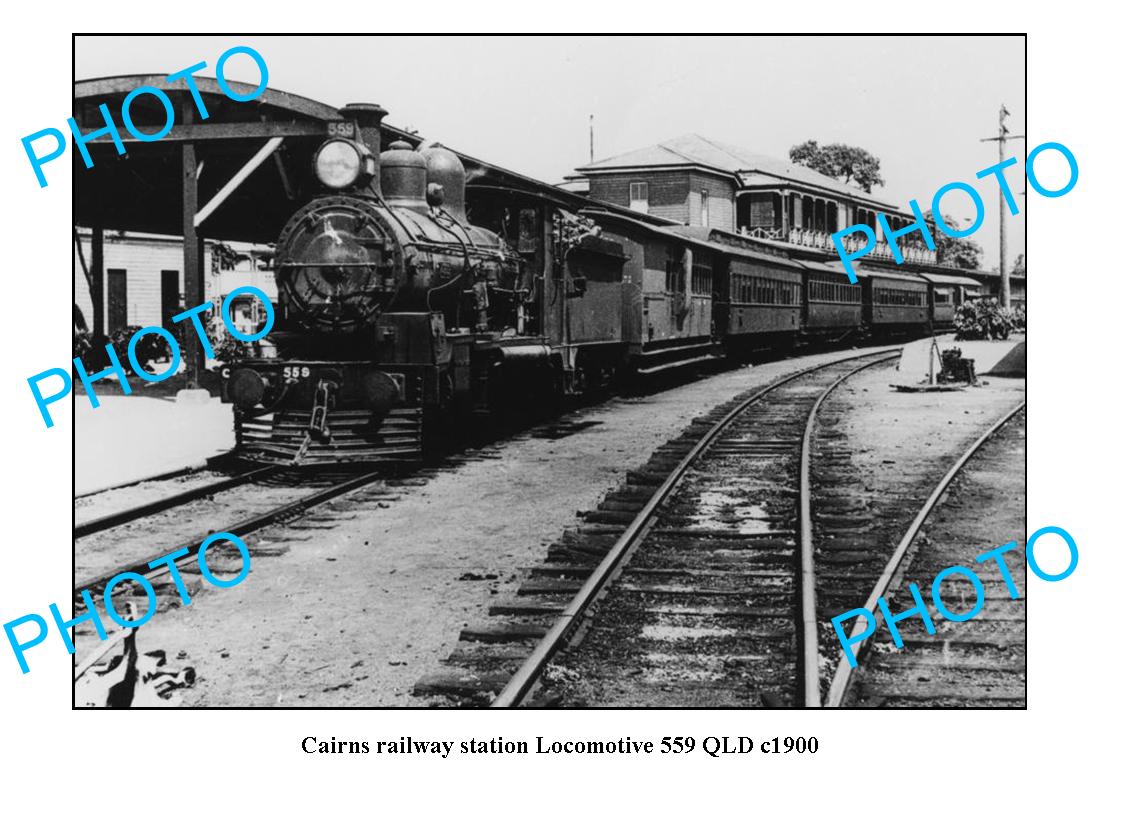 OLD LARGE PHOTO QLD, CAIRNS RAILWAY STATION c1900 LOCOMOTIVE 559