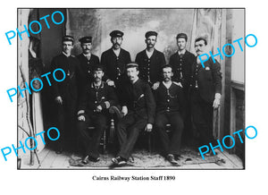 OLD LARGE PHOTO QLD, CAIRNS RAILWAY STATION c1890 STAFF