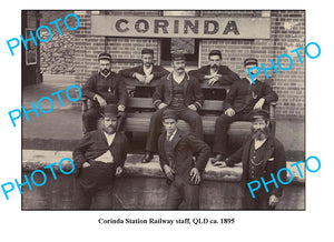 OLD LARGE PHOTO QLD, CORINDA RAILWAY STATION STAFF c1895