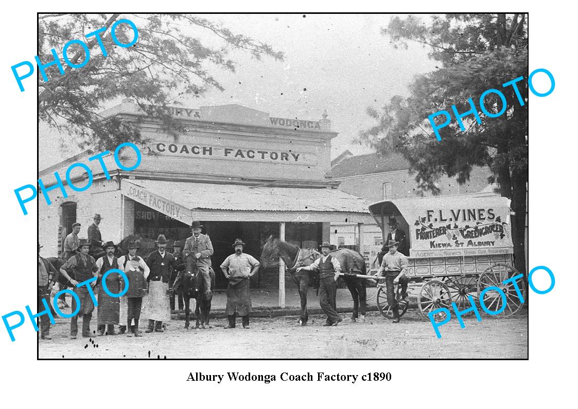 OLD LARGE PHOTO OF ALBURY NSW, ALBURY WODONGA COACH FACTORY c1890