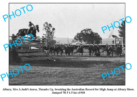 OLD LARGE PHOTO OF ALBURY NSW, AUSTRALIAN HORSE JUMP RECORD c1918