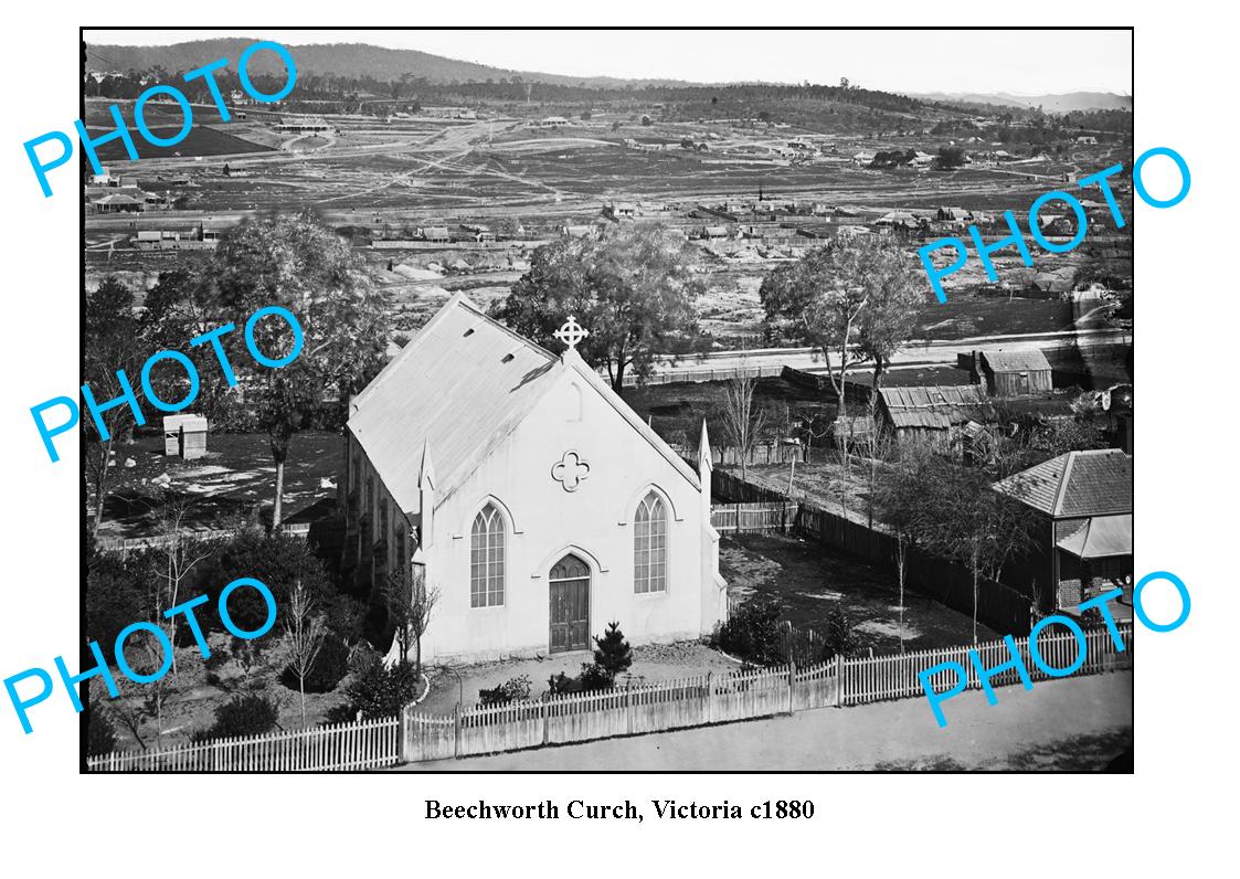 OLD LARGE PHOTO OF BEECHWORTH VICTORIA, BEECHWORTH CHURCH c1880