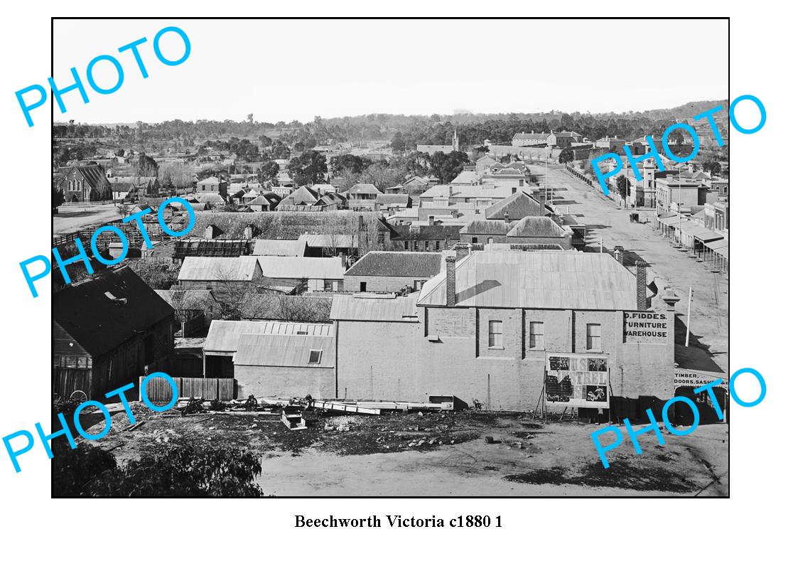 OLD LARGE PHOTO OF BEECHWORTH VICTORIA, TOWN CENTRE c1880