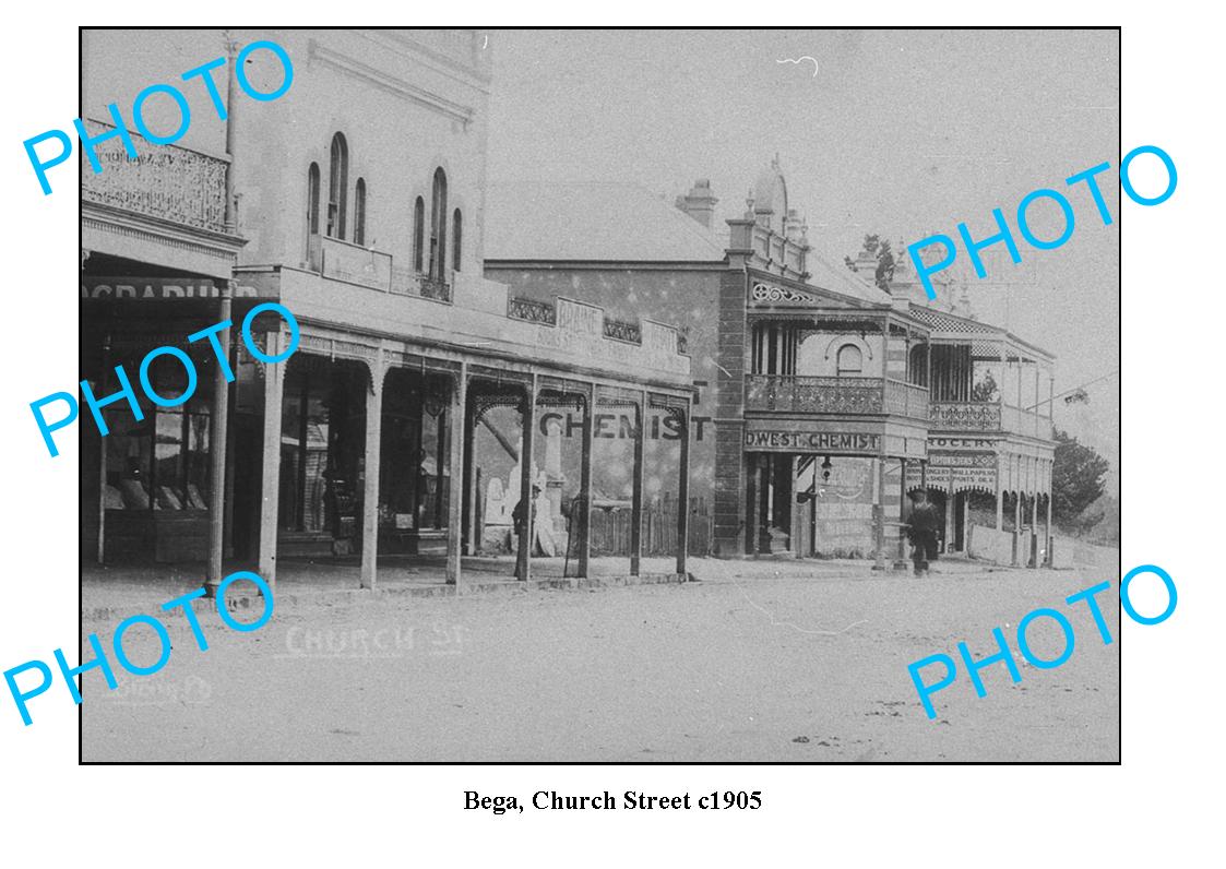 OLD LARGE PHOTO OF BEGA NSW, CHURCH STREET CHEMIST c1915