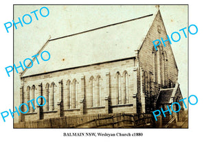 OLD LARGE PHOTO OF BALMAIN SYDNEY NSW, WESLEYAN CHURCH c1880