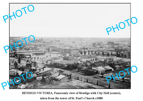 OLD LARGE PHOTO OF BENDIGO VICTORIA, PANORAMIC VIEW c1880