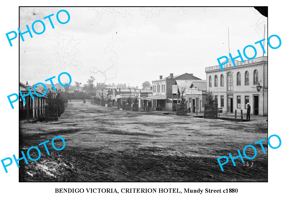 OLD LARGE PHOTO OF BENDIGO VICTORIA, CRITERION HOTEL MUNDY St c1880