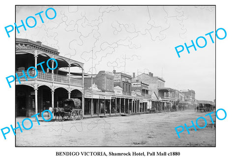 OLD LARGE PHOTO OF BENDIGO VICTORIA, SHAMROCK HOTEL, PALL MALL c1880