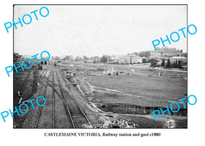 OLD LARGE PHOTO OF CASTLEMAINE VICTORIA, RAILWAY STATION & GAOL c1880