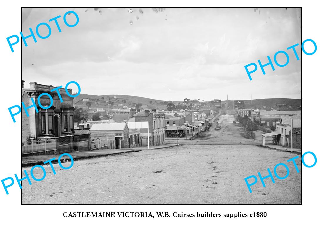 OLD LARGE PHOTO OF CASTLEMAINE VICTORIA, STREET SCENE c1880