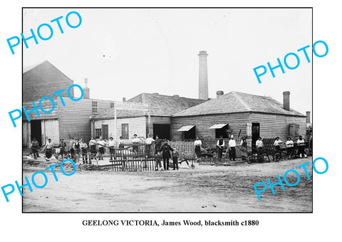 OLD LARGE PHOTO OF GEELONG VICTORIA, BLACKSMITH SHOP c1880