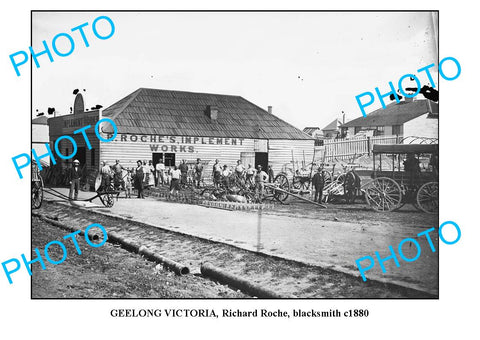 OLD LARGE PHOTO OF GEELONG VICTORIA, ROCHE'S BLACKSMITH SHOP c1880