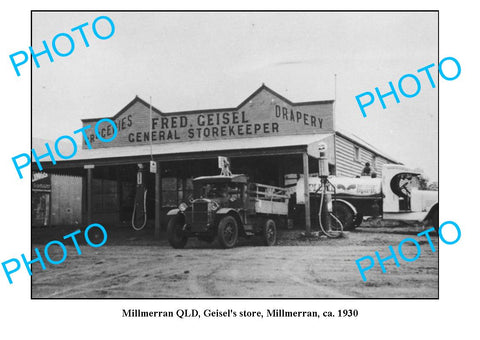 OLD LARGE PHOTO OF MILLMERRAN STORE, c1930 QLD, PLUME TRUCK & PETROL BOWSER