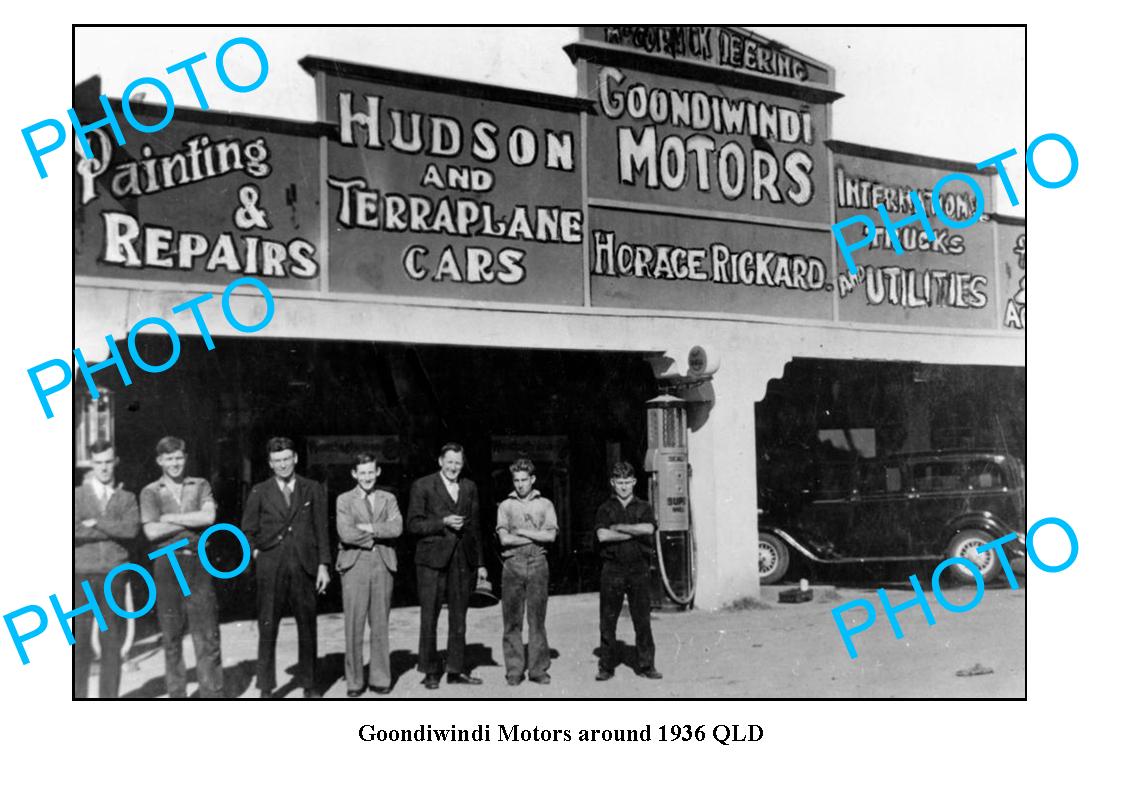 OLD LARGE PHOTO OF GOONDIWINDI GARAGE c1936 QLD, PETROL BOWSER