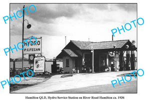 OLD LARGE PHOTO OF HAMILTON SERVICE STATION QLD, c1936 PETROL BOWSERS MOBIL etc