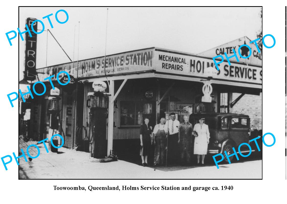 OLD LARGE PHOTO OF TOOWOOMBA SERVICE STATION c1940 QLD SHELL PLUME PETROL BOWSER