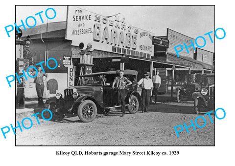 OLD LARGE PHOTO OF KILCOY GARAGE, c1929 QLD, SHELL COR PETROL BOWSER