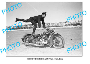 OLD LARGE PHOTO OF SYDNEY POLICE CARNIVAL, BSA MOTORCYCLE TRICKS c1935