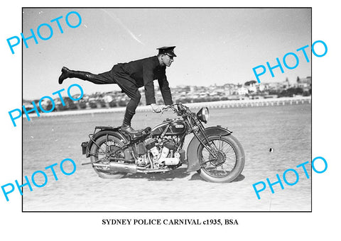 OLD LARGE PHOTO OF SYDNEY POLICE CARNIVAL, BSA MOTORCYCLE TRICKS c1935