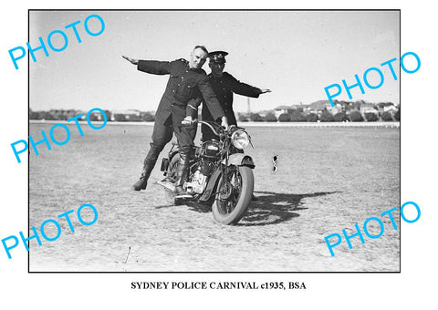 OLD LARGE PHOTO OF SYDNEY POLICE CARNIVAL, BSA MOTORCYCLE TRICKS c1935 1