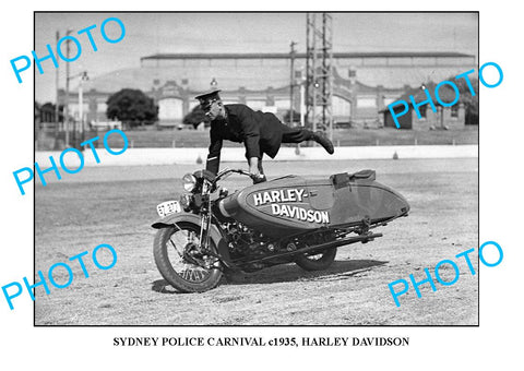 OLD LARGE PHOTO OF SYDNEY POLICE CARNIVAL, HARLEY DAVIDSON MOTORCYCLE c1935 1