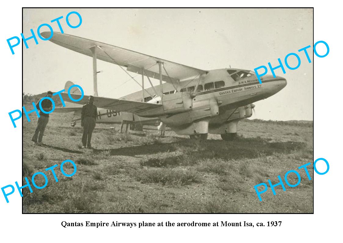 OLD LARGE QANTAS AIRLINES PHOTO, MOUNT ISA AERODROME c1937