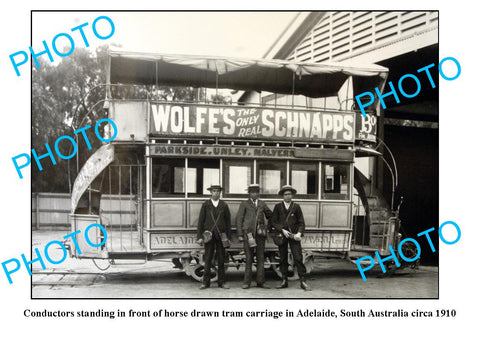 OLD LARGE PHOTO, HORSE DRAWN TRAM CARRIAGE AND CONDUCTORS, ADELAIDE SOUTH AUST