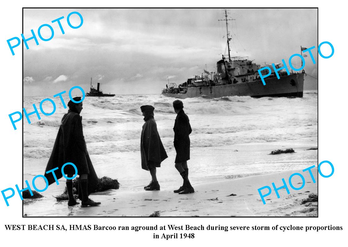 OLD LARGE PHOTO, WEST BEACH, ADELAIDE, HMAS BARACOO RUN AGROUND 1948