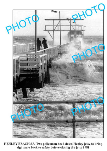 OLD LARGE PHOTO, HENLEY BEACH JETTY STORM SOUTH AUSTRALIA, 1981 ADELAIDE