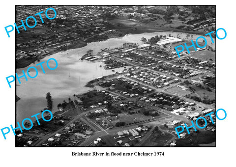 OLD LARGE PHOTO, BRISBANE QUEENSLAND, BRISBANE RIVER FLOOD, CHELMER c1974