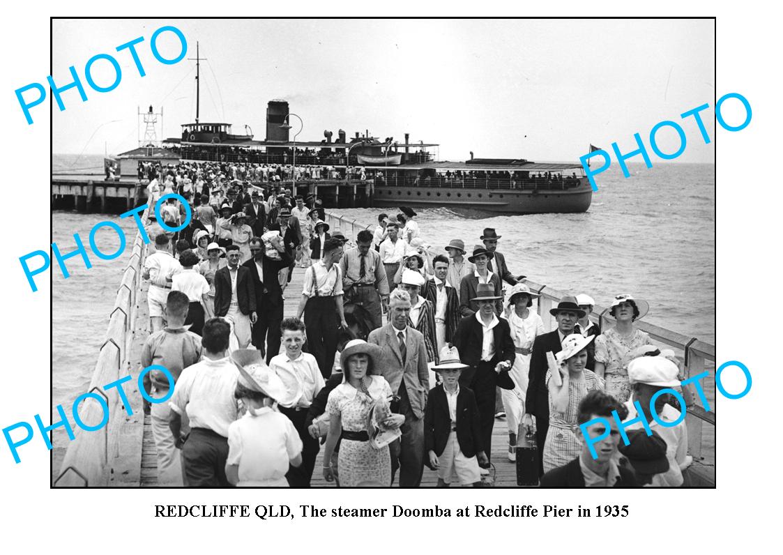 OLD LARGE PHOTO, BRISBANE QUEENSLAND, REDCLIFFE , DOOMBA SHIP AT PIER 1935