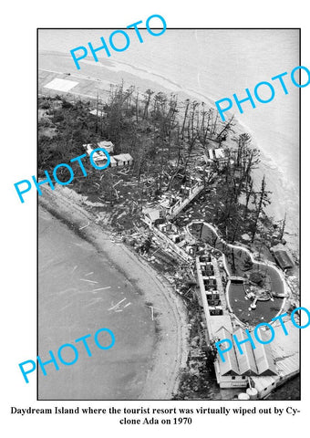 OLD LARGE PHOTO, DAYDREAM ISLAND STORM DAMAGE, CYCLONE ADA 1970, QLD