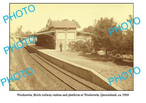 OLD LARGE PHOTO, WOOLOOWIN RAILWAY STATION QUEENSLAND c1910