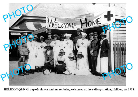 OLD LARGE PHOTO, HELIDON QLD, RED CROSS NURSE & SOLDIERS WELCOME HOME c1918