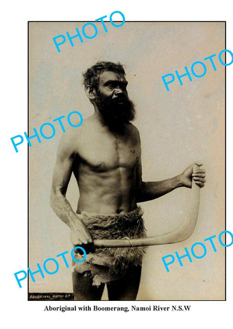 OLD LARGE PHOTO, ABORIGINAL WARRIOR WITH BOOMERANG, NAOMI RIVER NSW c1900