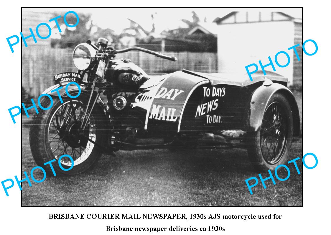 OLD LARGE PHOTO, 1930 BRISBANE COURIER MAIL NEWSPAPER AJS MOTORCYCLE