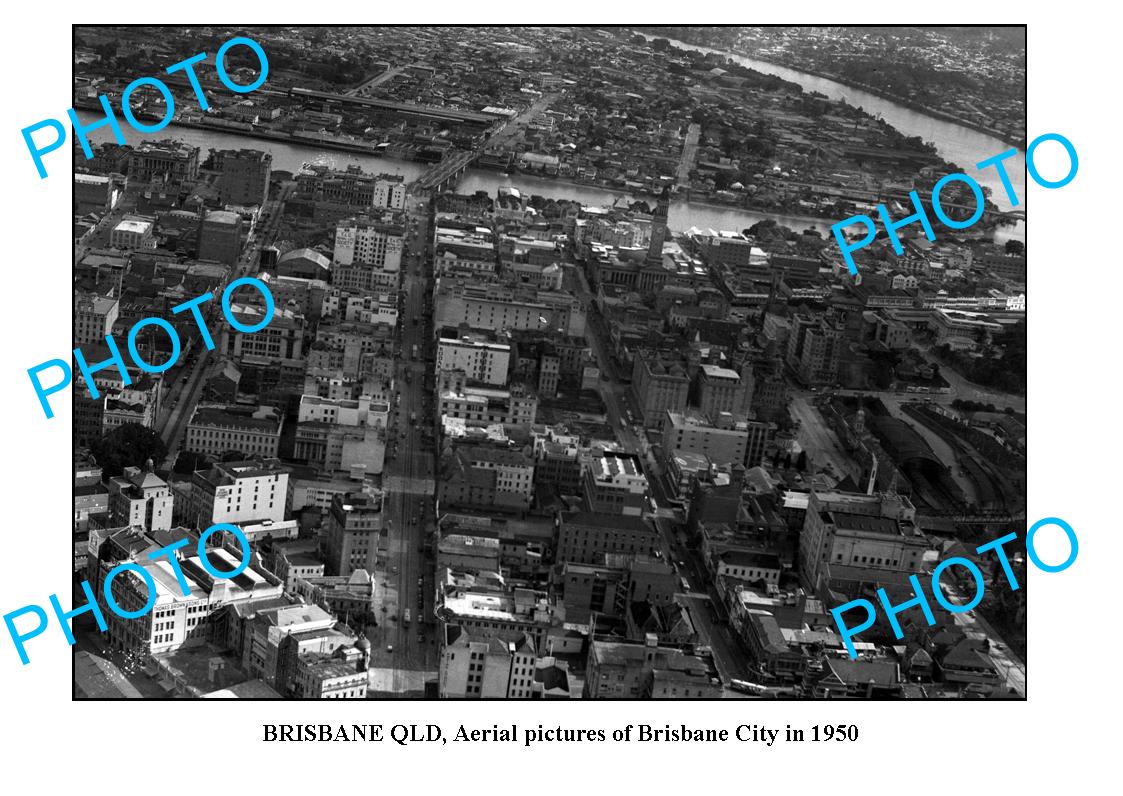 OLD LARGE PHOTO, AERIAL VIEW OF BRISBANE CITY c1950, QLD