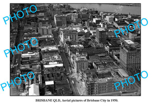 OLD LARGE PHOTO, AERIAL VIEW OF BRISBANE CITY c1950, QLD 1