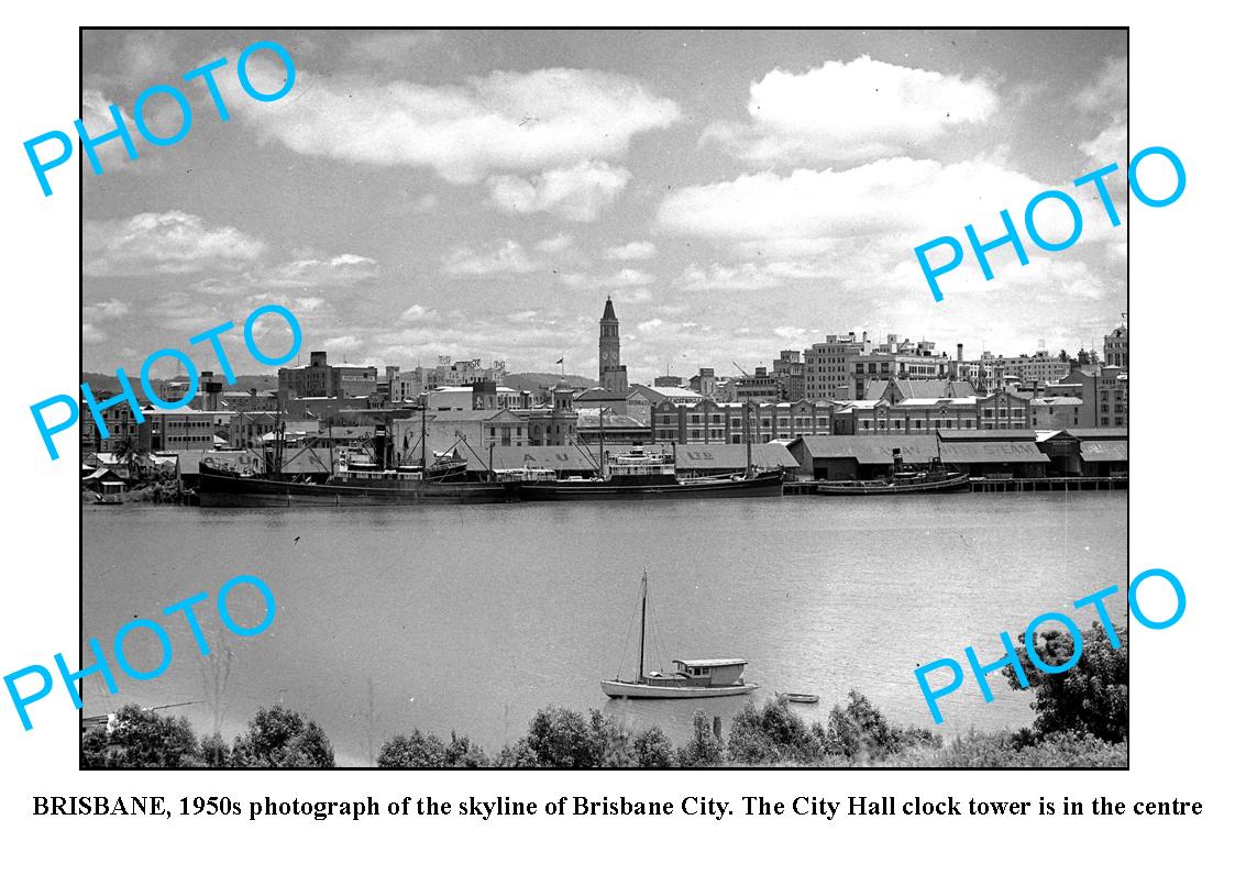 OLD LARGE PHOTO, BRISBANE CITY SKYLINE c1950 QLD