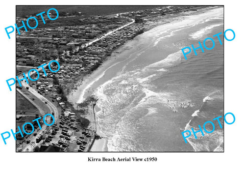 OLD LARGE PHOTO, 1950 KIRRA BEACH AERIAL VIEW, GOLD COAST QLD