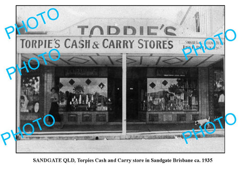 OLD LARGE PHOTO, SANDGATE, BRISBANE, TORPIES CASH & CARRY STORE c1935