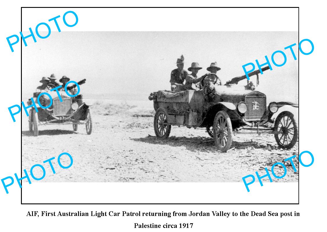 OLD LARGE PHOTO, WWI AIF ANZACS 1st AUST LIGHT CAR PATROL, PALESTINE 1917