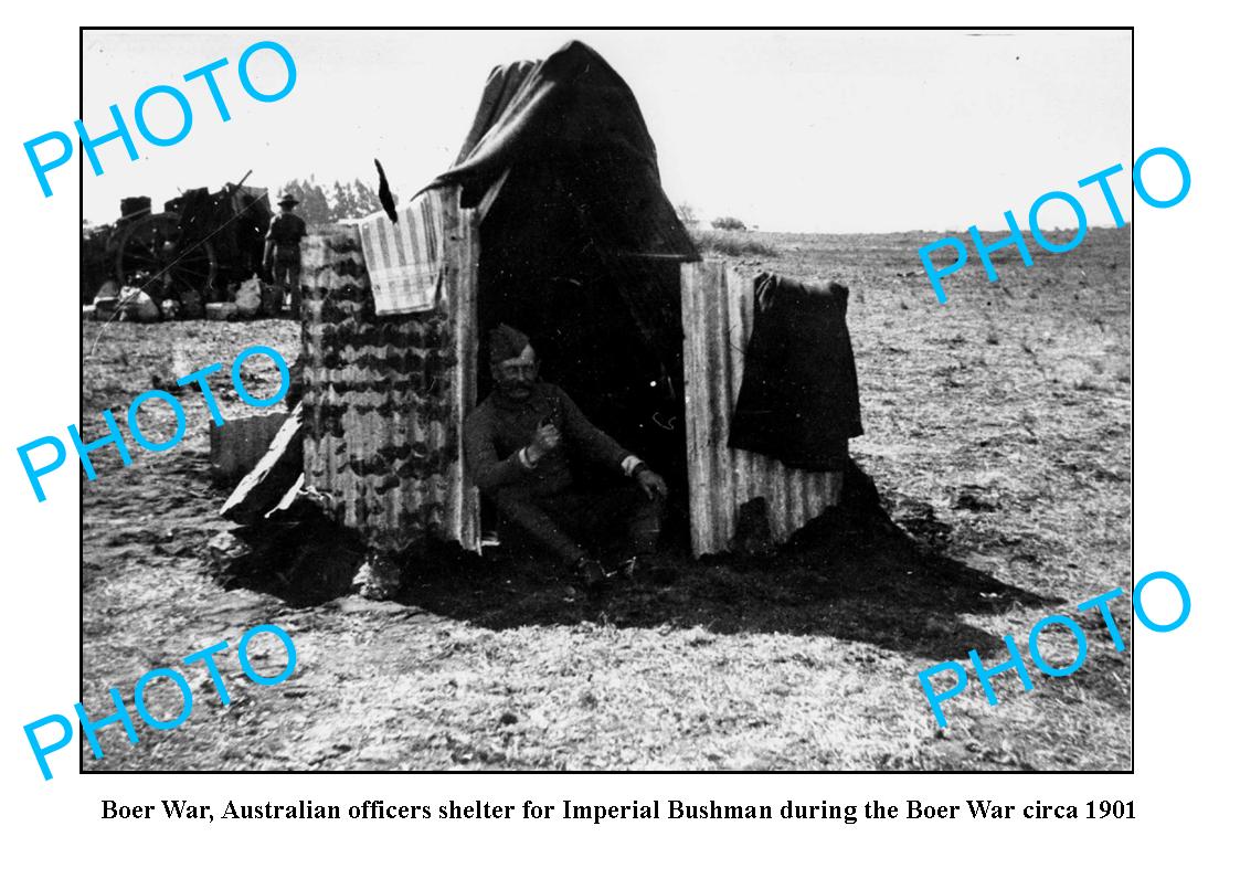 OLD LARGE PHOTO, AUSTRALIAN OFFICERS SHELTER BOER WAR 1901