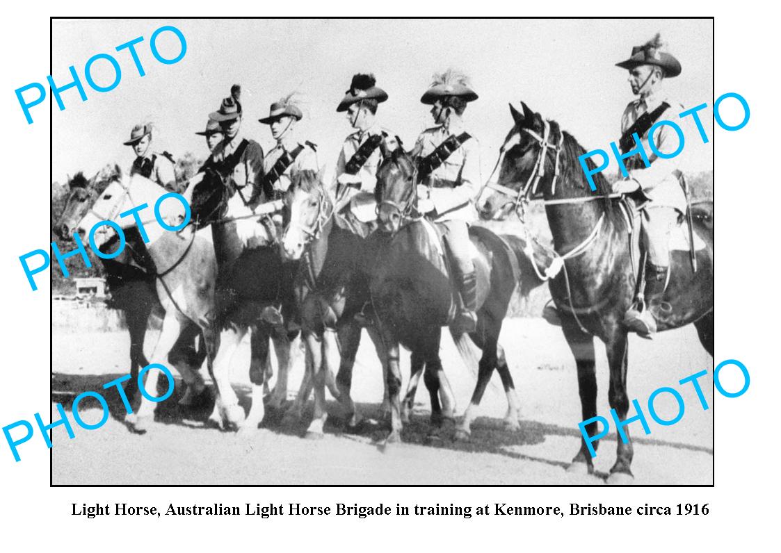 OLD LARGE PHOTO, AUST LIGHT HORSE IN TRAINING, KENMORE BRISBANE c1916